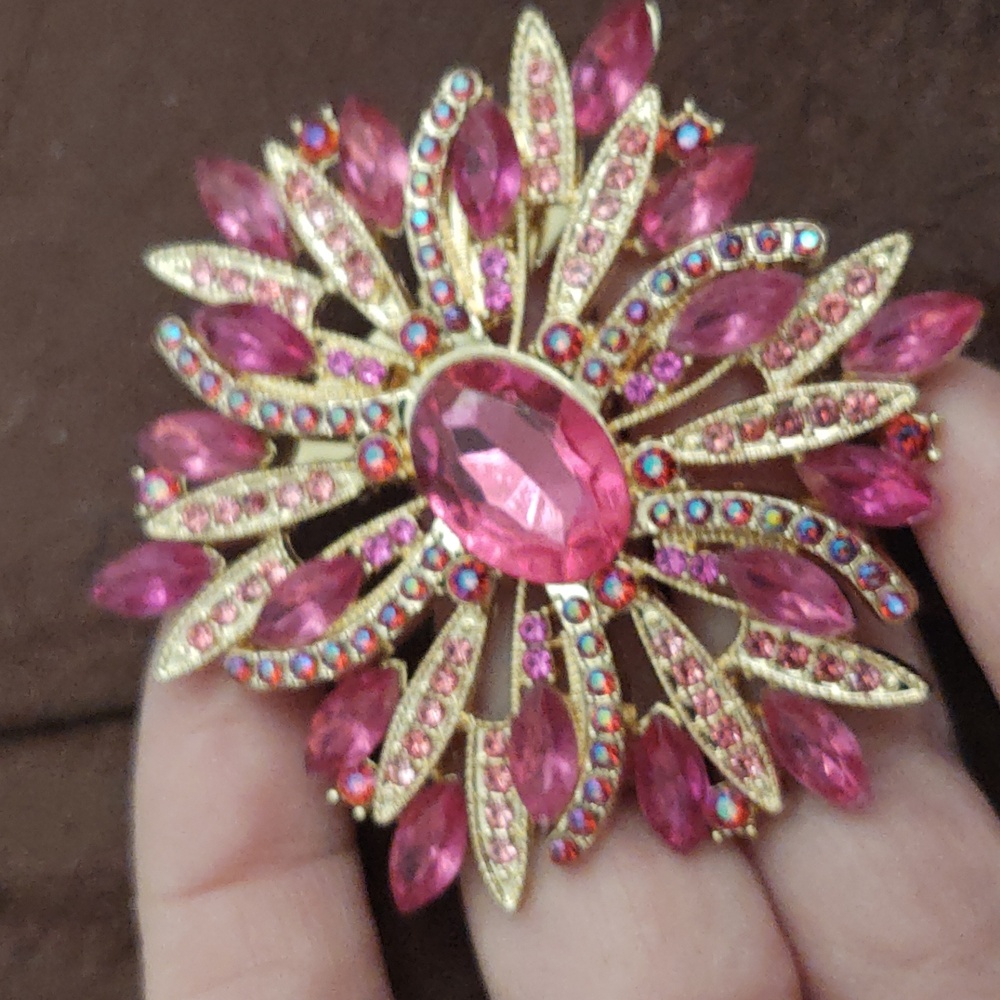 Pink Rhinestone Statement Brooch - image 3
